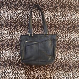 90s black leather tote bag